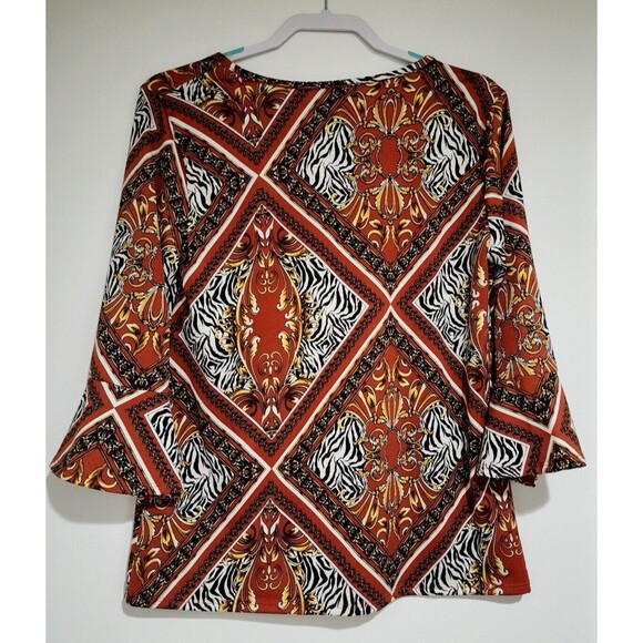 Divide By Zero USA Womens Tunic Top Rusty Brown 3/4 Sleeve Split-Neck Size L - Picture 3 of 7